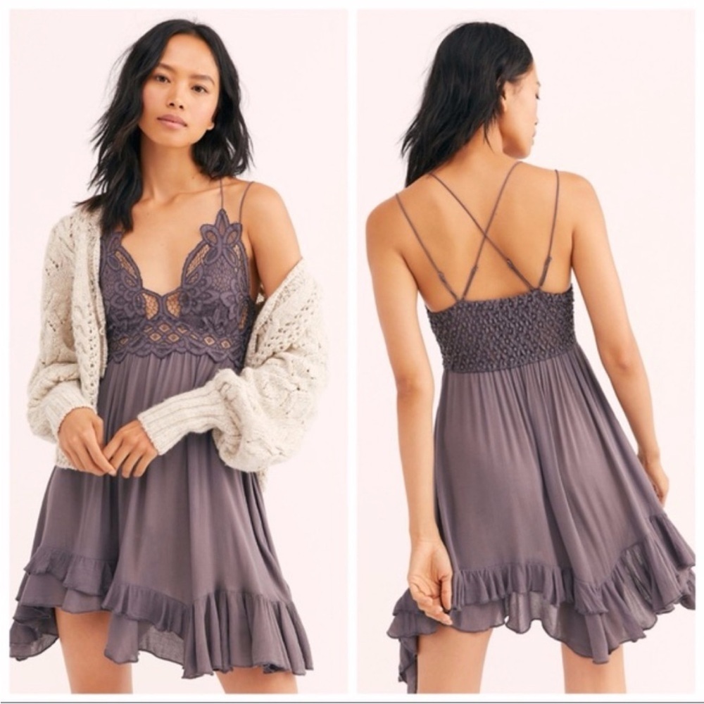 Free People Adella Slip Dress Charcoal Small